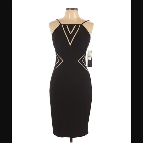 Aidan Mattox Dress 10 NWT Cutaway Crepe Halter Jersey Mesh Sheer Detail Illusion - Picture 3 of 12